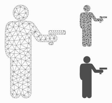 Silah Vektör Örgü 2d Model ve Üçgen Mozaik Simgesi ile Soyguncu