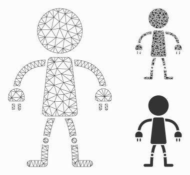 Robot Vektör Örgü Ağ Modeli ve Üçgen Mozaik Simgesi