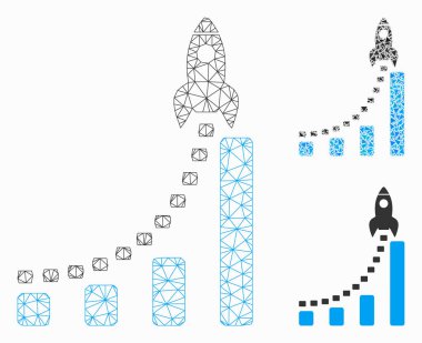 Roket İş Başlangıç Vektör Mesh Ağ Modeli ve Üçgen Mozaik Simgesi