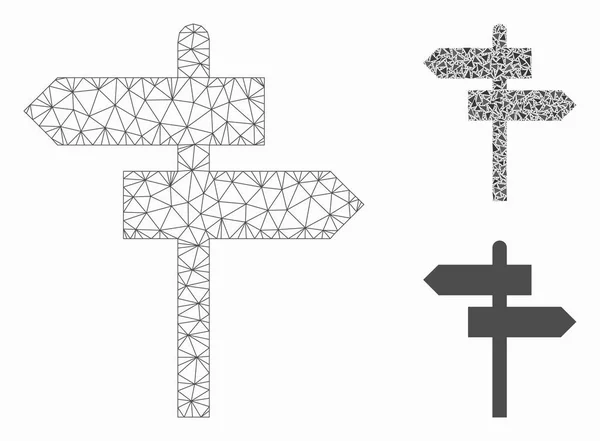 Yol İşareti Vektör Örgü Ağ Modeli ve Üçgen Mozaik Simgesi — Stok Vektör