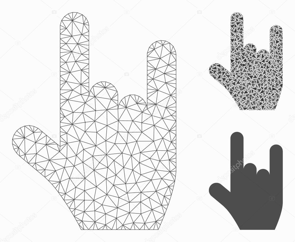 Rock Gesture Vector Mesh 2D Model and Triangle Mosaic Icon