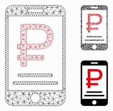 Rouble Mobil Ödeme Vektör Örgü Ağ Modeli ve Üçgen Mozaik Simgesi