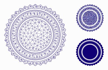 Yuvarlak Rozet Conta vektör örgü tel çerçeve modeli ve üçgen mozaik simgesi