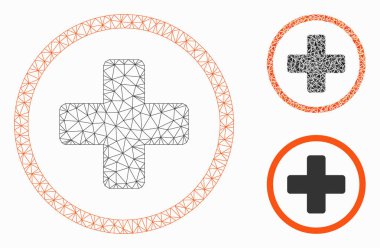 Yuvarlak Plus Vektör Örgü Tel Çerçeve Modeli ve Üçgen Mozaik Simgesi