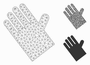 Kauçuk Eldiven Vektör Örgü Karkas Modeli ve Üçgen Mozaik Simgesi