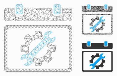 Hizmet Takvimi Sayfa Vektör Örgü Karkas Modeli ve Üçgen Mozaik Simgesi