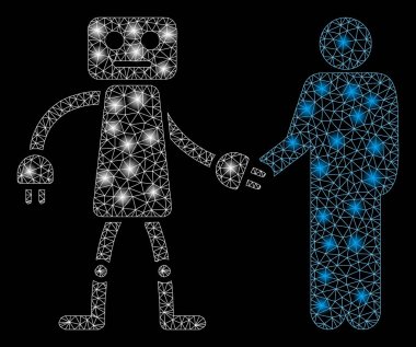 Flaş Spotlar ile Parlak Örgü Tel Çerçeve Robot İnsan El Sıkışma