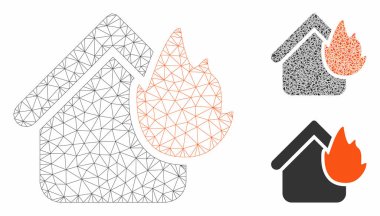 Ev Yangın Afet Vektör Mesh 2d Model ve Üçgen Mozaik Simgesi