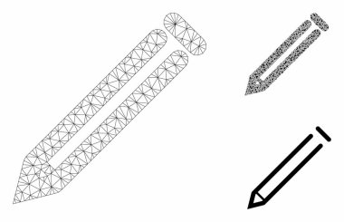 Kalem Vektör Örgü Tel Çerçeve Modeli ve Üçgen Mozaik Simgesi