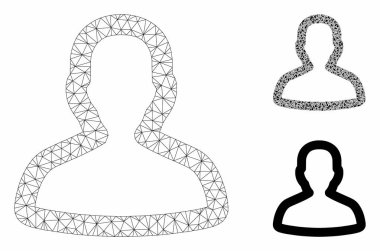 Kişi Vektör Örgü Tel Çerçeve Modeli ve Üçgen Mozaik Simgesi