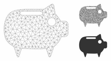 Piggy Bank Vektör Örgü 2d Model ve Üçgen Mozaik Simgesi