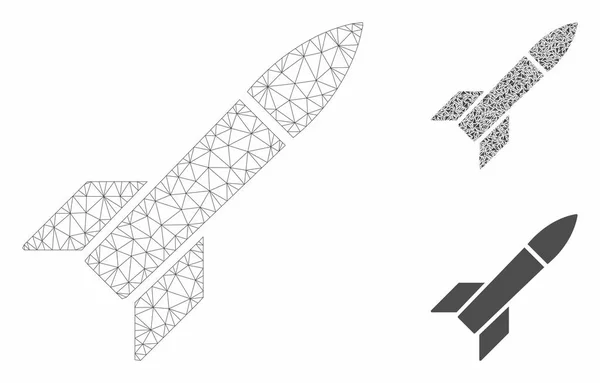 ミサイルベクトルメッシュカーカスモデルと三角形モザイクアイコン — ストックベクタ