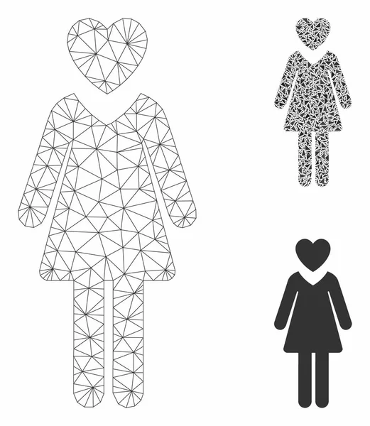 情妇矢量网格雕刻模型和三角形马赛克图标 — 图库矢量图片
