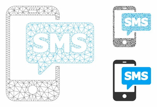 Telefoon SMS vector mesh karkas model en driehoek mozaïek pictogram — Stockvector