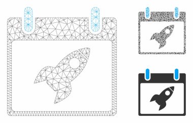 Roket Takvim Günü Vektör Örgü Karkas Modeli ve Üçgen Mozaik Simgesi