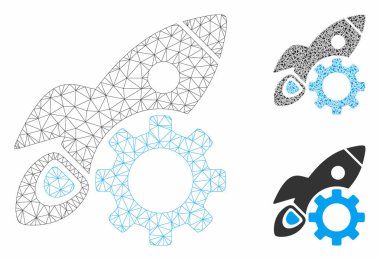 Roket Geliştirme Vektör Örgü Tel Çerçeve Modeli ve Üçgen Mozaik Simgesi