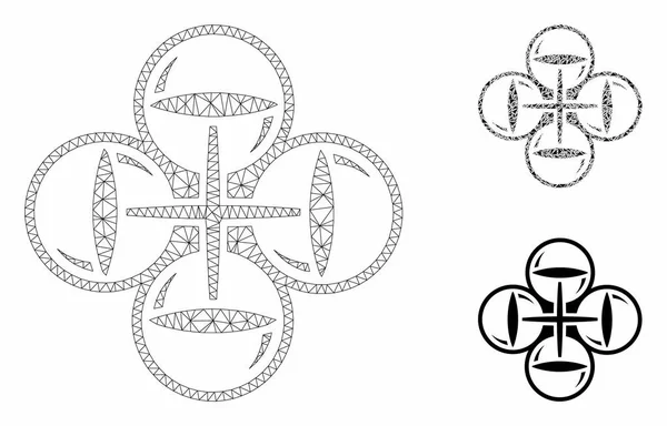 쿼드 콥터 비행 벡터 메쉬 2d 모델 및 삼각형 모자이크 아이콘 — 스톡 벡터