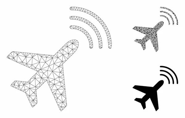 Radio Monitoreo Avión Vector Mesh Network Modelo y Triángulo Mosaico Icono — Vector de stock