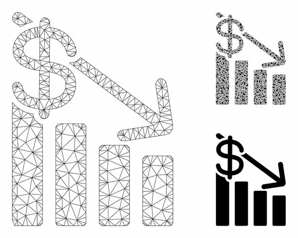 Modello di telaio in rete metallica vettoriale recessiva e icona a mosaico triangolare — Vettoriale Stock