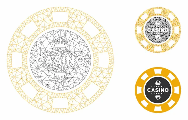 Royal Casino Chip Vektör Örgü Ağ Modeli ve Üçgen Mozaik Simgesi — Stok Vektör