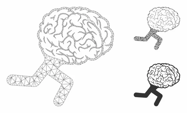 Running Brain Vector Mesh Wire Frame Model e Triangolo Mosaico Icona — Vettoriale Stock