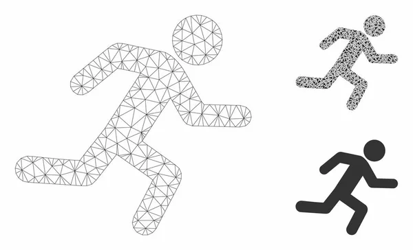 Hombre corriendo Vector Mesh 2D Modelo y Triángulo Mosaico Icono — Archivo Imágenes Vectoriales