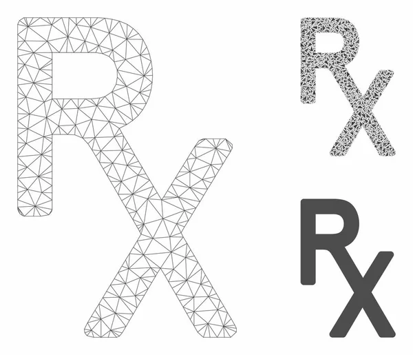 RX Medical symbol wektor Mesh 2D model i Trójkąt mozaika ikona — Wektor stockowy