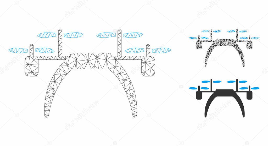 Quadcopter Vector Mesh 2D Model and Triangle Mosaic Icon