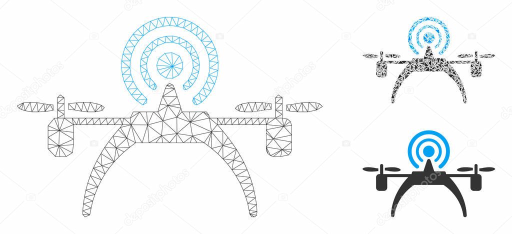 Radio Source Drone Vector Mesh Wire Frame Model and Triangle Mosaic Icon