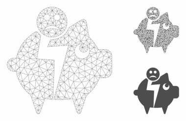 Sad İflas Piggy Bank Vektör Mesh Karkas Model ve Üçgen Mozaik Simgesi