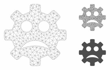 Sad Servis Dişli Smiley Vektör Örgü Ağ Modeli ve Üçgen Mozaik Simgesi