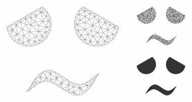 Üzgün Endişeli Smiley Vektör Örgü Karkas Modeli ve Üçgen Mozaik Simgesi