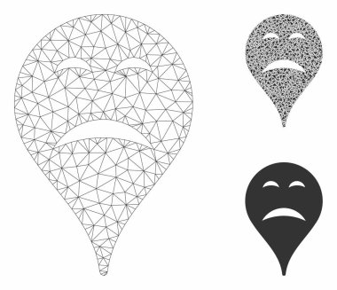 Hüzün Smiley Harita Marker Vektör Örgü Tel Çerçeve Modeli ve Üçgen Mozaik Simgesi