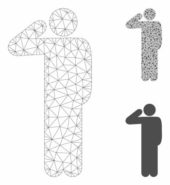 Selam Pose Vektör Örgü Ağ Modeli ve Üçgen Mozaik Simgesi