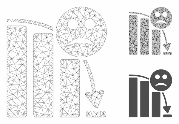 슬픈 감소 추세 벡터 메쉬 와이어 프레임 모델 및 삼각형 모자이크 아이콘 — 스톡 벡터