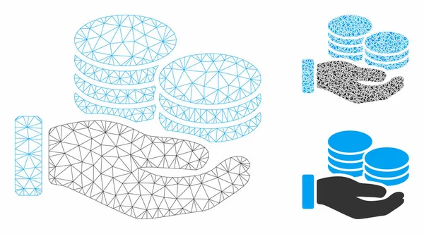 Maaş El Vektör Örgü Tel Çerçeve Modeli ve Üçgen Mozaik Simgesi