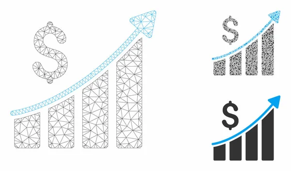 Sales Growth Bar Chart Vector Mesh 2D Model and Triangle Mosaic Icon
