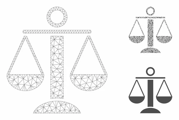 Scales Balance Vector Mesh Network Model and Triangle Mosaic Icon — Stock Vector