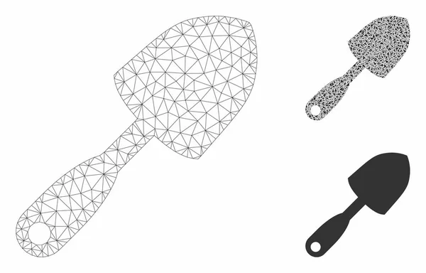 Scoop spade vektor mesh 2D modell och triangel mosaik ikon — Stock vektor