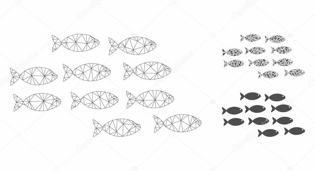 School of Fish Vector Mesh Network Model and Triangle Mosaic Icon
