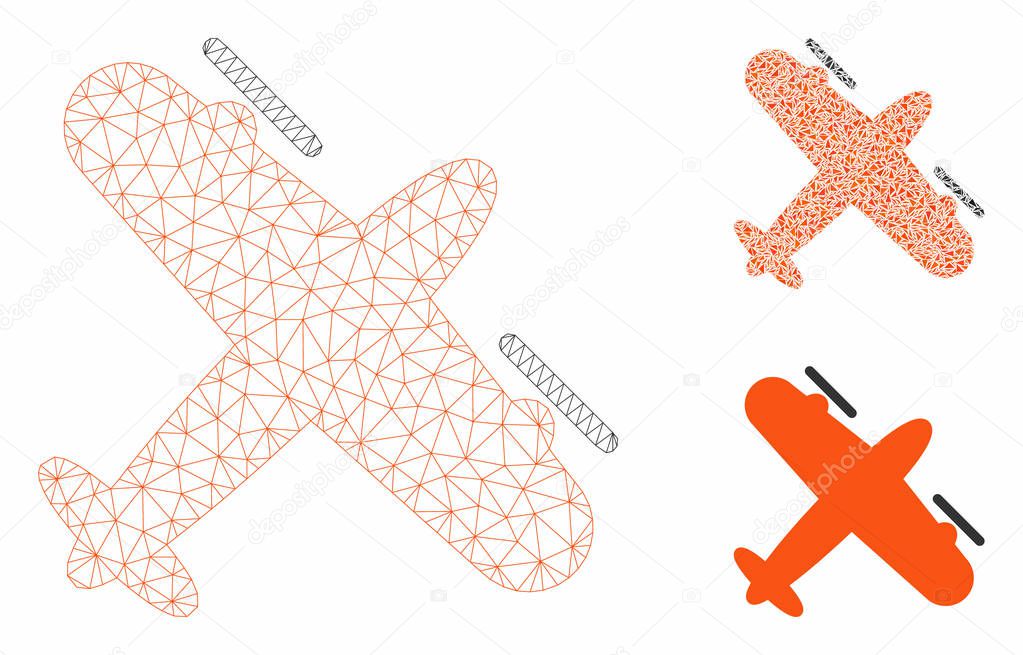 Screw Aeroplane Vector Mesh Carcass Model and Triangle Mosaic Icon