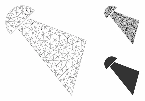 Searchlight Beam Vector Mesh 2D Modelo y Triángulo Mosaico Icono — Vector de stock