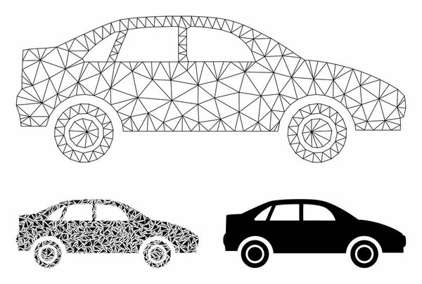 Sedan Car Vector Mesh Network Model and Triangle Mosaic Icon
