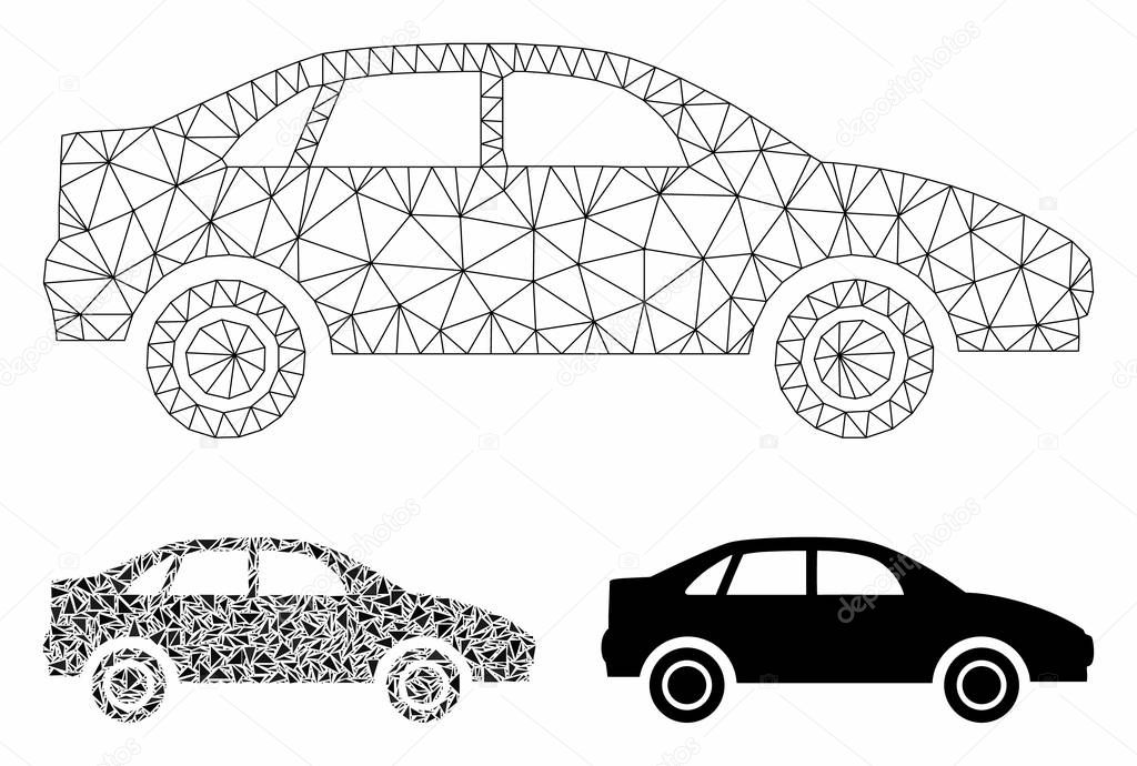 Sedan Car Vector Mesh Network Model and Triangle Mosaic Icon