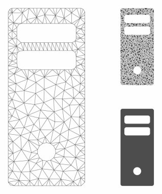 Server Mainframe Vektör Örgü Tel Çerçeve Modeli ve Üçgen Mozaik Simgesi