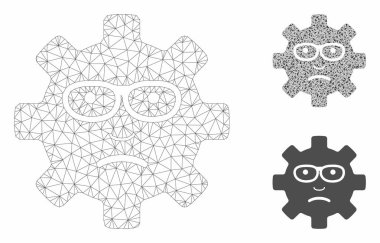 Servis Dişli Sad Smile Vektör Örgü 2d Model ve Üçgen Mozaik Simgesi