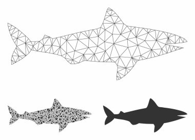 Shark Vektör Örgü Tel Çerçeve Modeli ve Üçgen Mozaik Simgesi