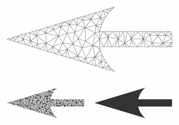 날카로운 왼쪽 화살표 벡터 메쉬 와이어 프레임 모델 및 삼각형 모자이크 아이콘 — 스톡 벡터