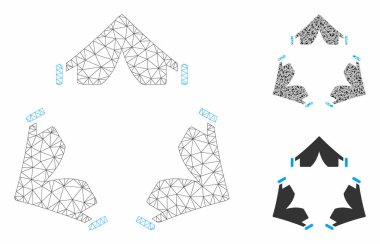 Çadır kampı vektör Mesh tel çerçeve model ve üçgen mozaik simge
