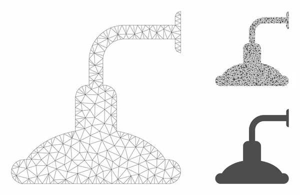 Duschhuvud vektor mesh nätverk modell och triangel mosaik ikon — Stock vektor